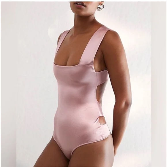 Free People Tops - FREE PEOPLE Intimately NWT Oh She’s Strappy Satin Bodysuit, Pink Size M